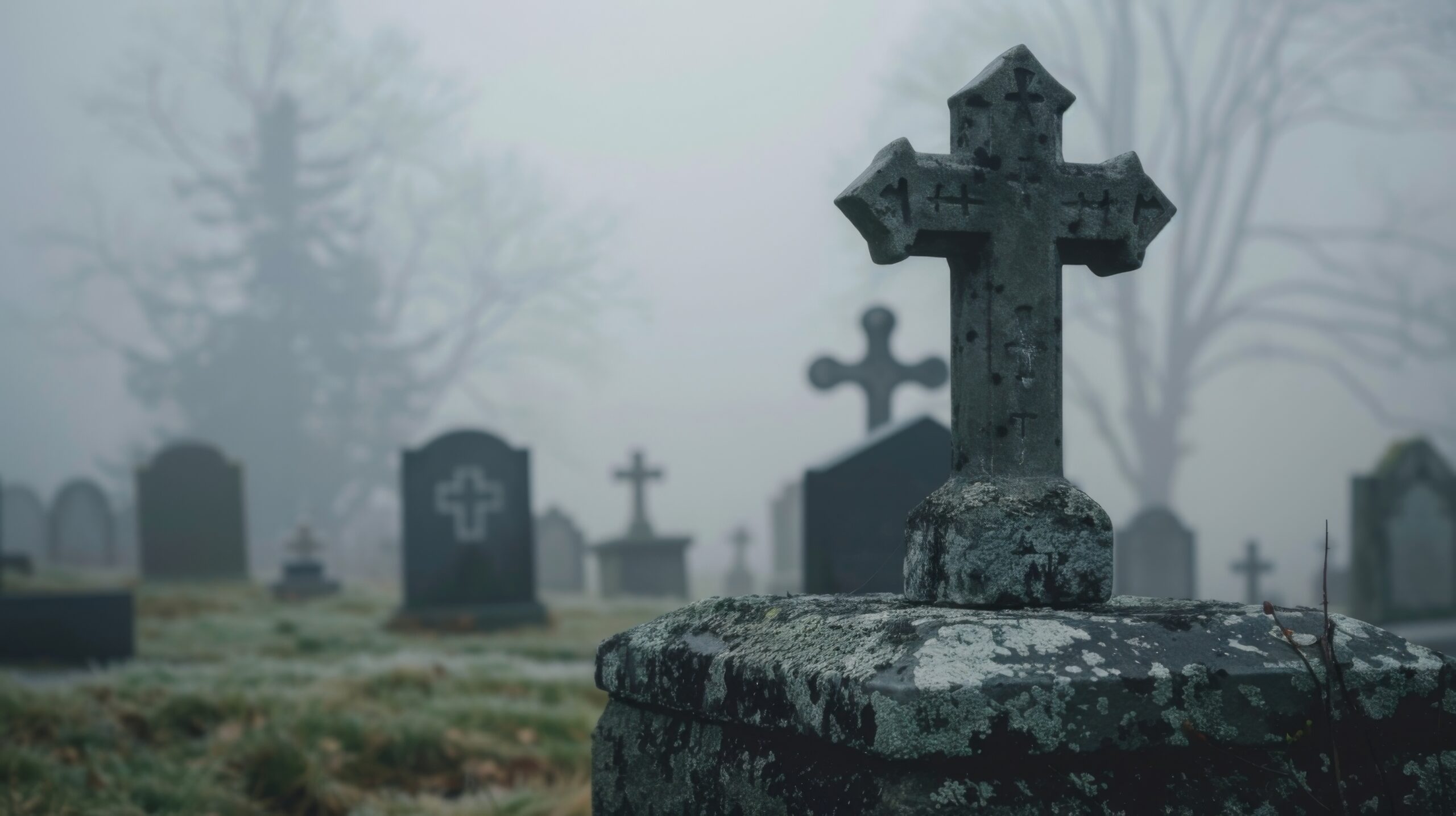 A somber cemetery obscured by heavy fog reminds us of the grief and sorrow that can accompany us even in times of reduced visibility